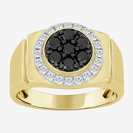 (Black / I3) Mens 1 1/5 CT. T.W. Natural Black Diamond 10K Gold Cocktail Ring