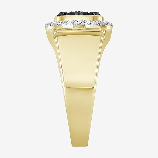 (Black / I3) Mens 1 1/5 CT. T.W. Natural Black Diamond 10K Gold Cocktail Ring