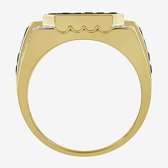 (Black / I3) Mens 1 1/2 CT. T.W. Natural Black Diamond 10K Gold Cocktail Ring