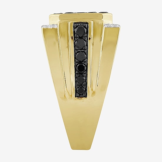 (Black / I3) Mens 1 1/2 CT. T.W. Natural Black Diamond 10K Gold Cocktail Ring