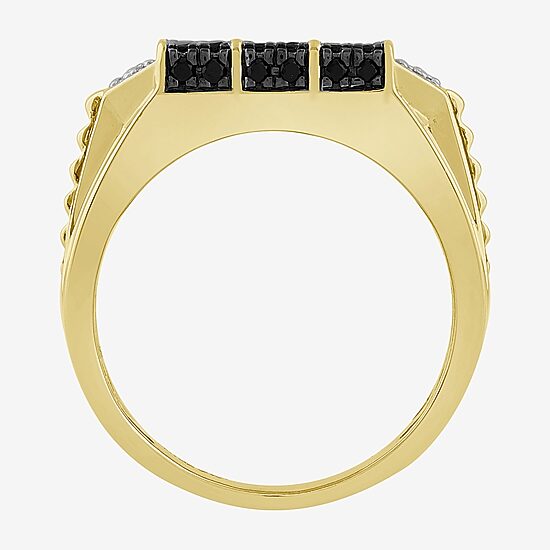 (Black / I3) Mens 1 CT. T.W. Natural Black Diamond 10K Gold Cocktail Ring