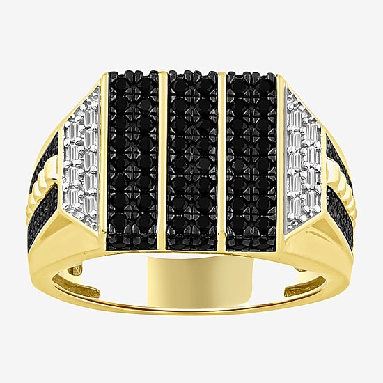 (Black / I3) Mens 1 CT. T.W. Natural Black Diamond 10K Gold Cocktail Ring