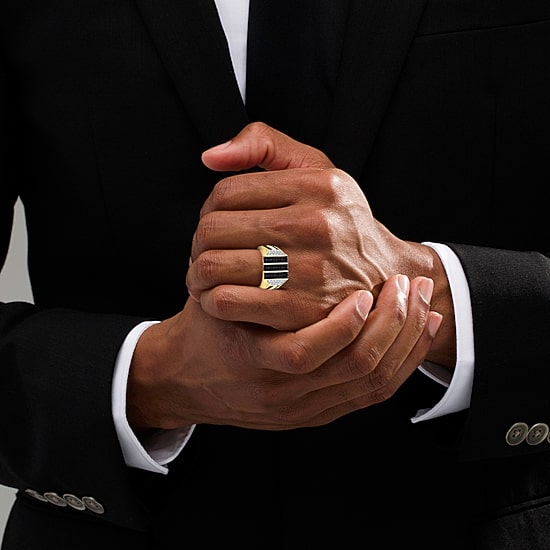 (Black / I3) Mens 1 CT. T.W. Natural Black Diamond 10K Gold Cocktail Ring