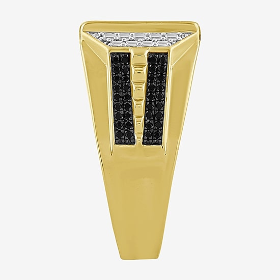 (Black / I3) Mens 1 CT. T.W. Natural Black Diamond 10K Gold Cocktail Ring