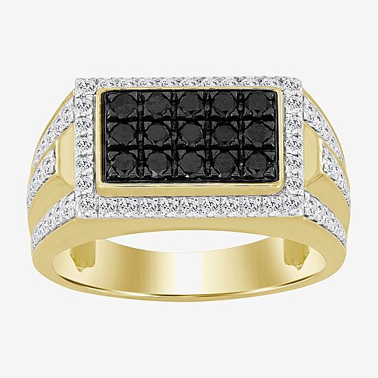 (Black / I3) Mens 1 1/4 CT. T.W. Natural Black Diamond 10K Gold Cocktail Ring