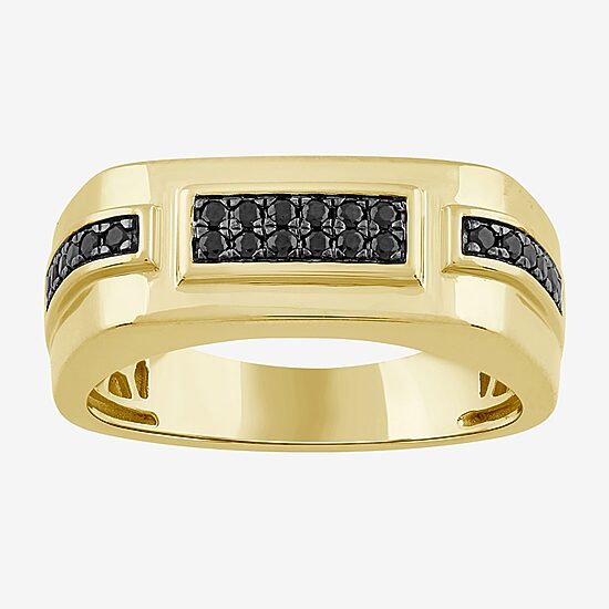 (Black / I3) Mens 1/4 CT. T.W. Natural Black Diamond 10K Gold Cocktail Ring