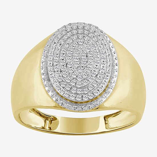 (J / I3) Mens 1/4 CT. T.W. Natural White Diamond 10K Gold Oval Halo Cocktail Ring