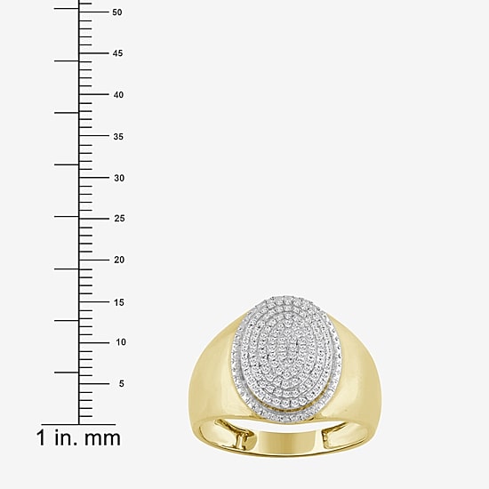 (J / I3) Mens 1/4 CT. T.W. Natural White Diamond 10K Gold Oval Halo Cocktail Ring