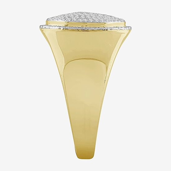 (J / I3) Mens 1/4 CT. T.W. Natural White Diamond 10K Gold Oval Halo Cocktail Ring