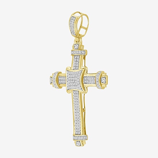 Cross (J / I3) Mens 1/2 CT. T.W. Natural White Diamond 10K Gold Cross Pendant