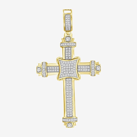 Cross (J / I3) Mens 1/2 CT. T.W. Natural White Diamond 10K Gold Cross Pendant