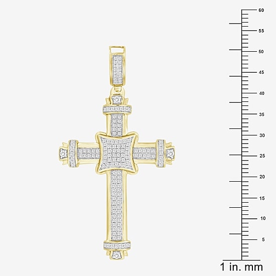 Cross (J / I3) Mens 1/2 CT. T.W. Natural White Diamond 10K Gold Cross Pendant