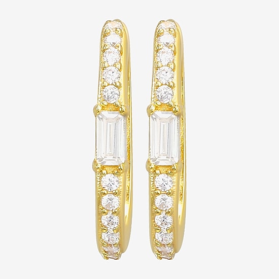 Gold Addiction Womens Cubic Zirconia 10K Gold Hoop Earrings