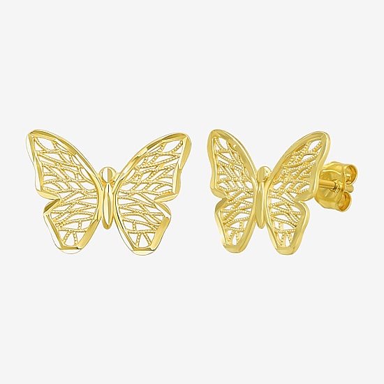 14K Gold 12mm Butterfly Stud Earrings