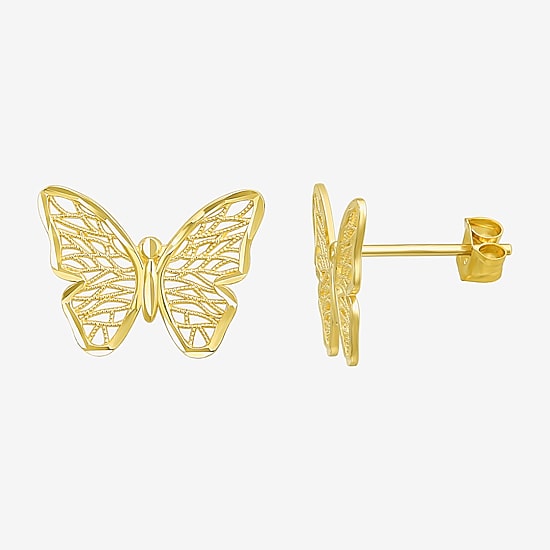 14K Gold 12mm Butterfly Stud Earrings