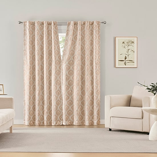 Sun Zero Lanet Vintage Ogee Magnetic Closure Rod Pocket Back Tab 100% Blackout Set of 2 Curtain Panel