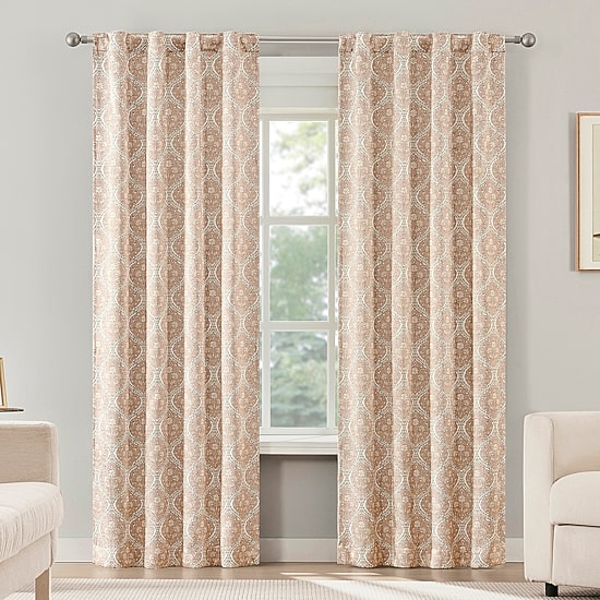 Sun Zero Lanet Vintage Ogee Magnetic Closure Rod Pocket Back Tab 100% Blackout Set of 2 Curtain Panel