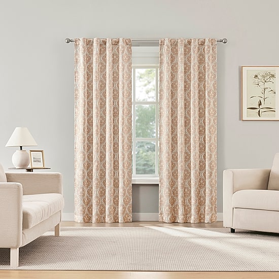 Sun Zero Lanet Vintage Ogee Magnetic Closure Rod Pocket Back Tab 100% Blackout Set of 2 Curtain Panel