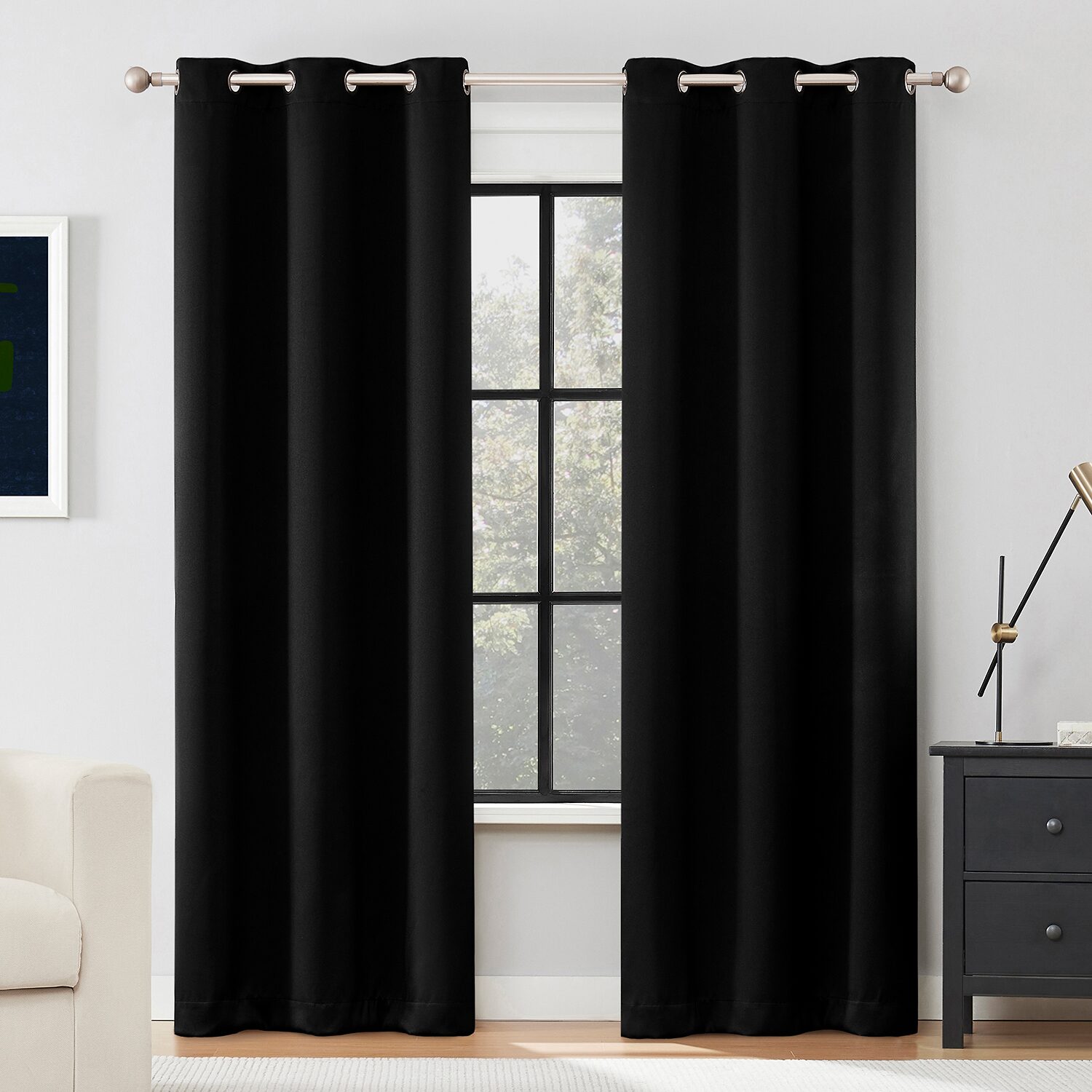 Sun Zero Sheridan Magnetic Closure Grommet Top 100% Blackout Set of 2 Curtain Panel