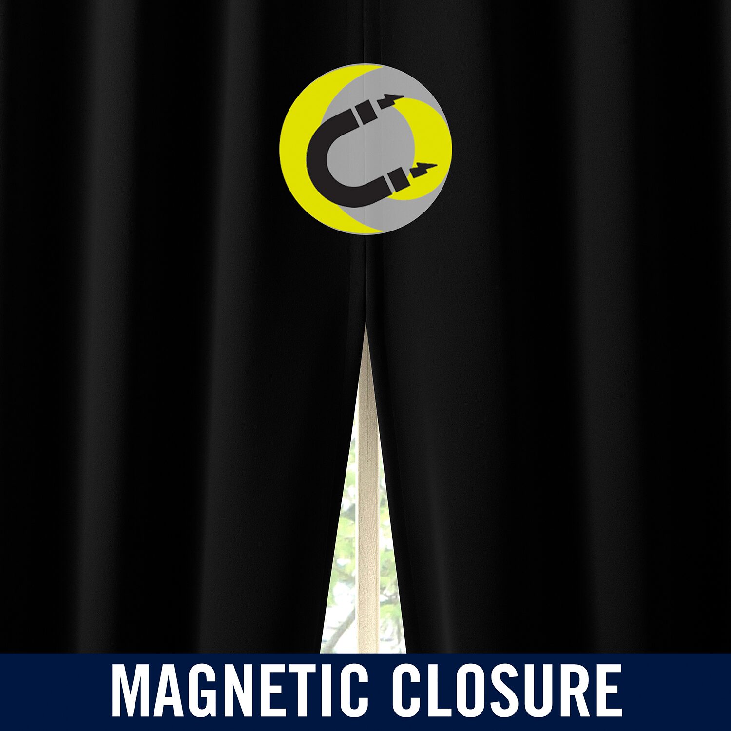 Sun Zero Sheridan Magnetic Closure Grommet Top 100% Blackout Set of 2 Curtain Panel