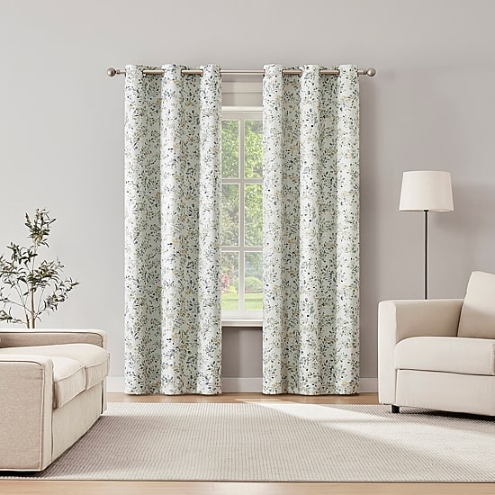 Sun Zero Maureen Painted Foliage Magnetic Closure Grommet Top 100% Blackout Set of 2 Curtain Panel