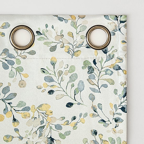 Sun Zero Maureen Painted Foliage Magnetic Closure Grommet Top 100% Blackout Set of 2 Curtain Panel