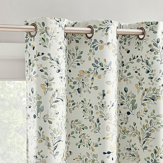 Sun Zero Maureen Painted Foliage Magnetic Closure Grommet Top 100% Blackout Set of 2 Curtain Panel