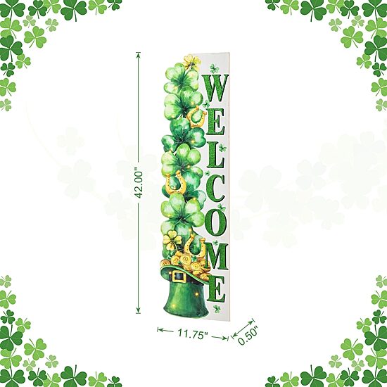 Glitzhome 42" Lighted Wood Stacked Shamrock St. Patricks Day Porch Sign
