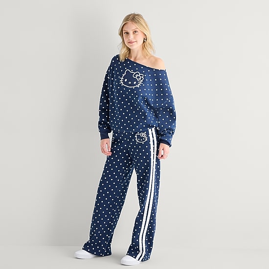 Bottom Womens Juniors Wide Leg Hello Kitty Fleece Sweatpant
