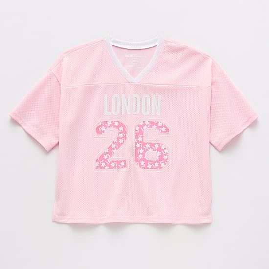 Thereabouts Little & Big Kid Girls V Neck Short Sleeve Oversized Graphic T-Shirt