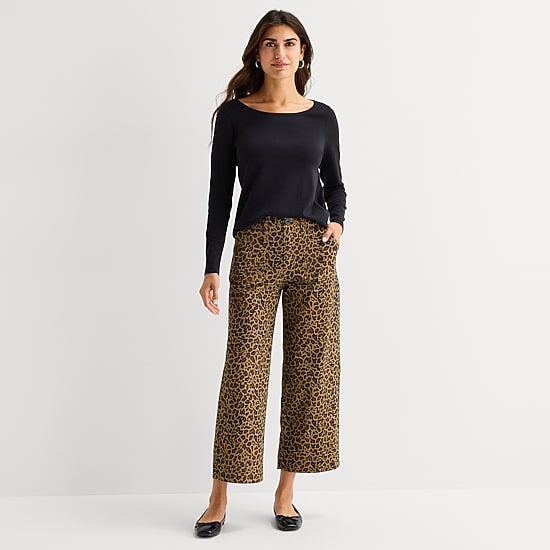 St. John's Bay Womens Wide Leg High Rise Cropped Pant