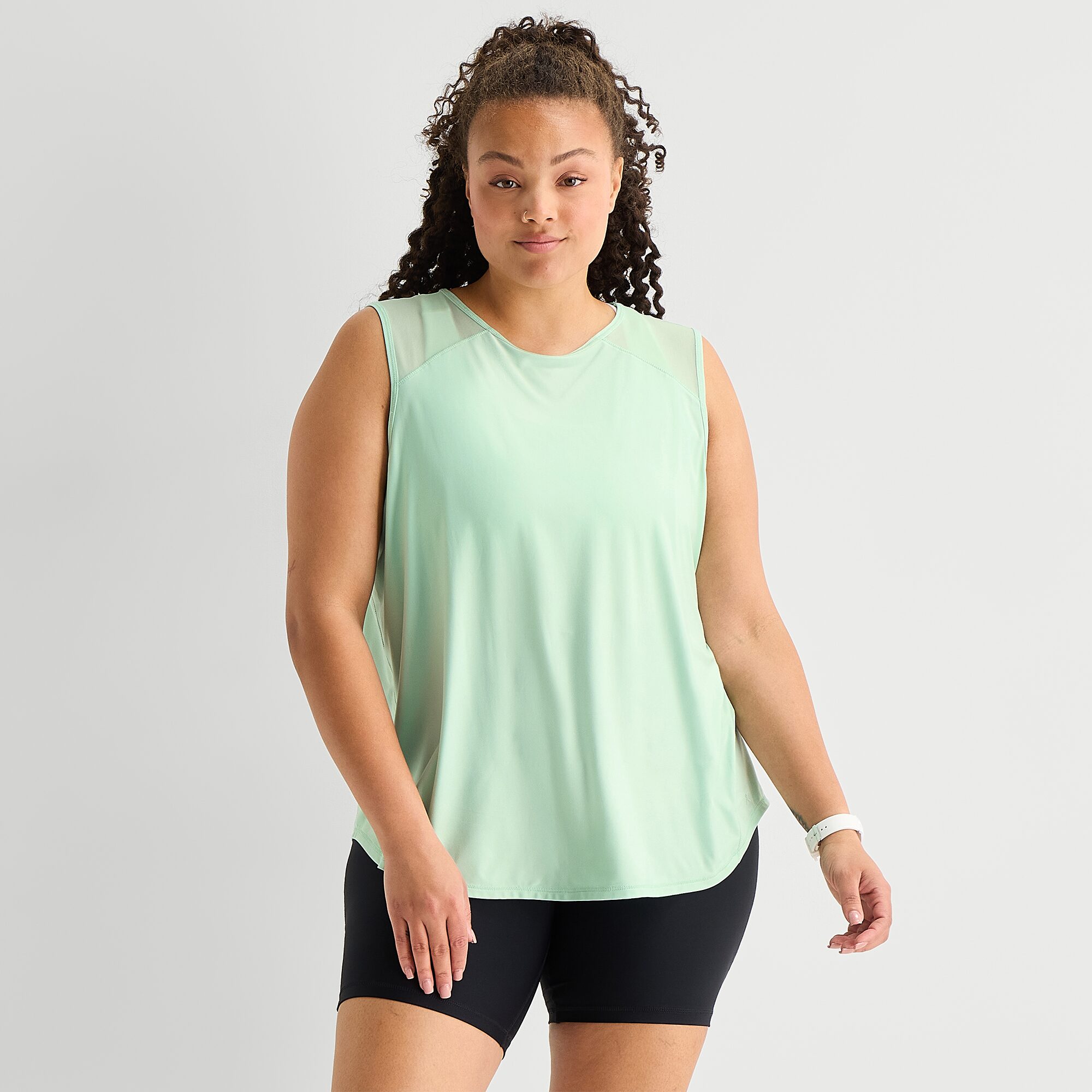 Xersion Mesh Womens Crew Neck Sleeveless Active Plus Tank Top