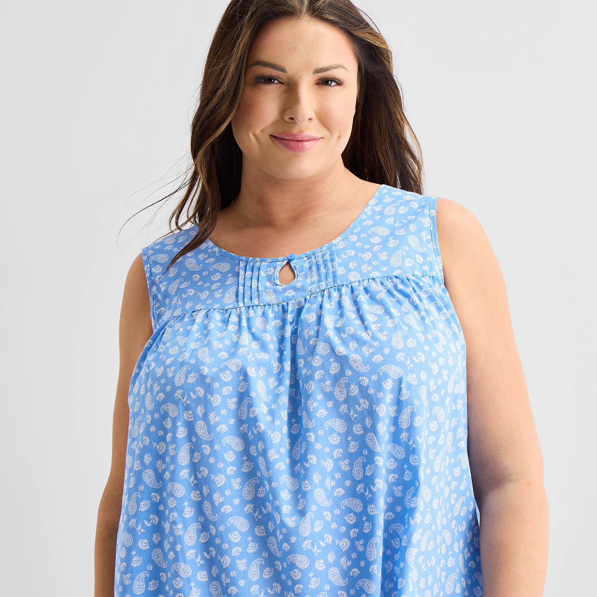 Adonna Womens Plus Sleeveless Round Neck Nightgown
