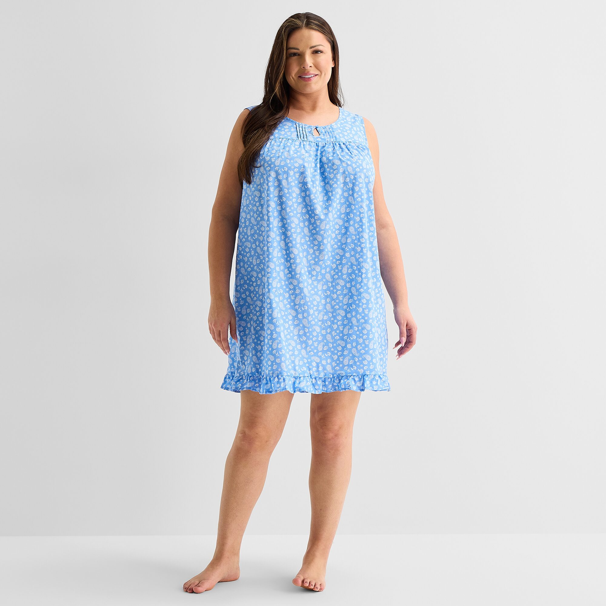 Adonna Womens Plus Sleeveless Round Neck Nightgown