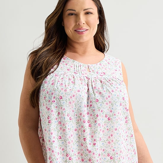 Adonna Womens Plus Sleeveless Round Neck Nightgown