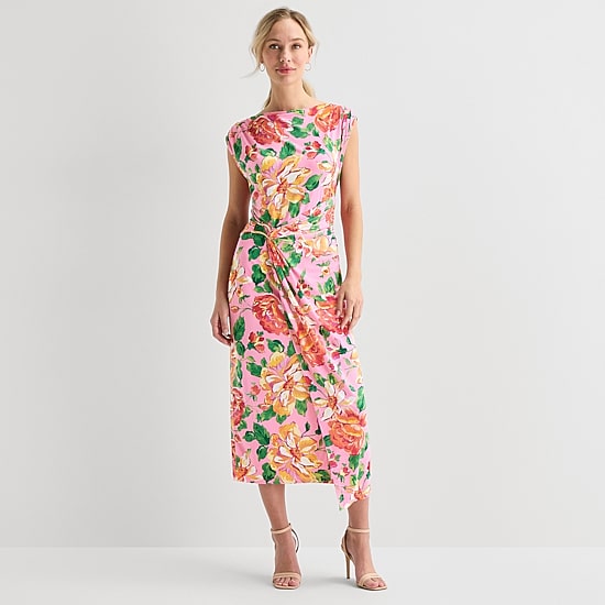 MSK Womens Straight Neck Sleeveless Cap Maxi Dress