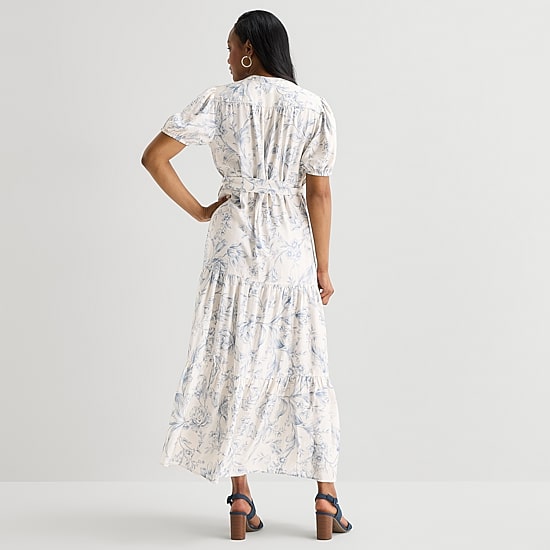 MSK Womens V Neck Short Sleeve Puffed Maxi Dress