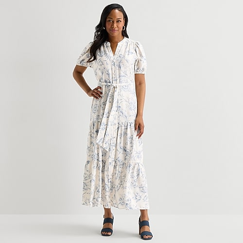 MSK Womens V Neck Short Sleeve Puffed Maxi Dress, Large, White