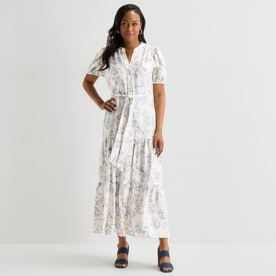 MSK Womens V Neck Short Sleeve Puffed Maxi Dress