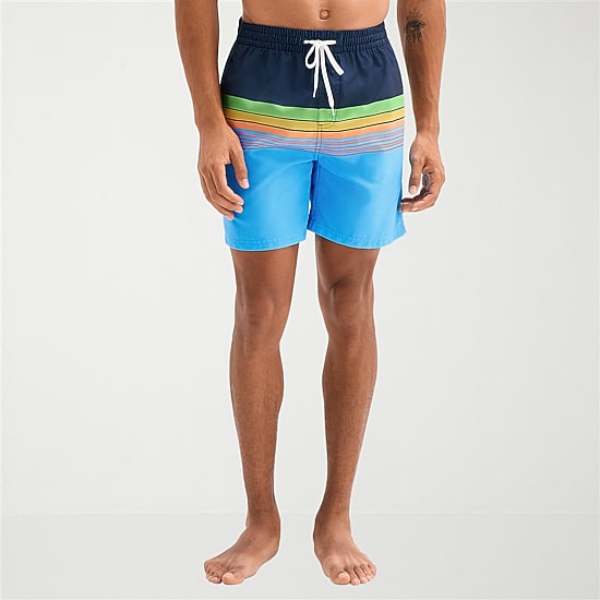 Burnside Mens Drawstring Waist 6" Striped Swim Trunks