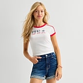 Arizona Womens Juniors Round Neck Short Sleeve Regular Fit Graphic T-Shirt