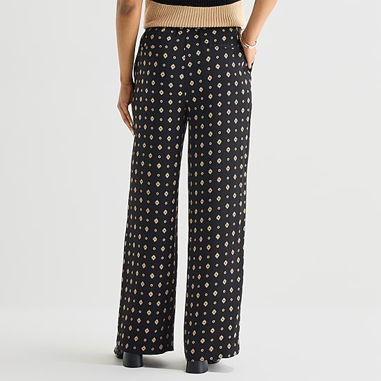 Liz Claiborne Womens Wide Leg Mid Rise Pull-On Pant