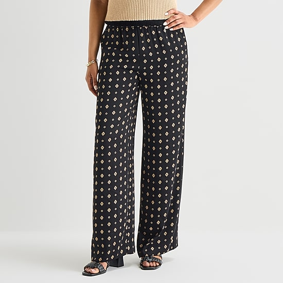 Liz Claiborne Womens Wide Leg Mid Rise Pull-On Pant