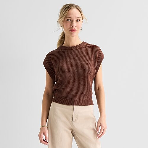 Liz Claiborne Womens Crew Neck Short Sleeve Pullover Sweater, Xx-large, Brown