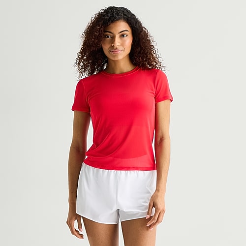 Xersion Mesh Womens Crew Neck Short Sleeve Active T-Shirt, X-large, Red
