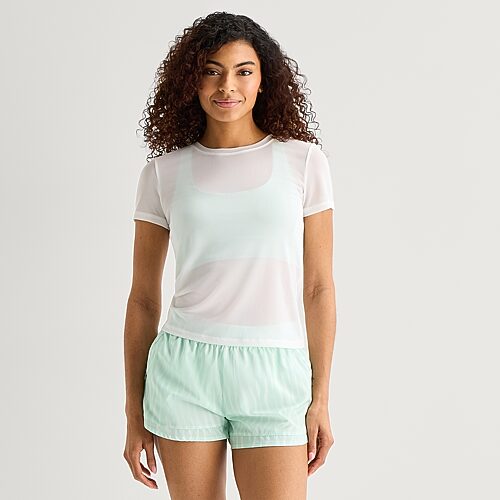 Xersion Mesh Womens Crew Neck Short Sleeve Active T-Shirt, Xx-large, White