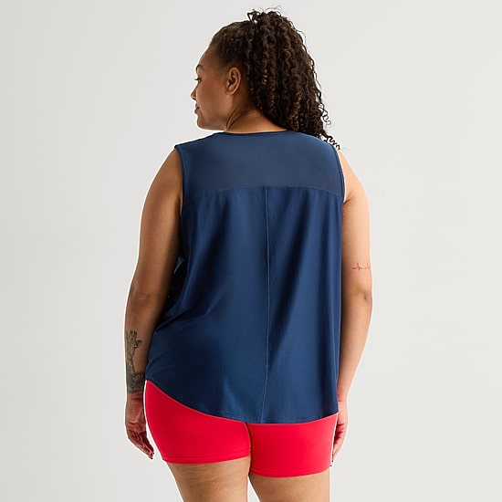 Xersion Mesh Womens Crew Neck Sleeveless Active Plus Tank Top