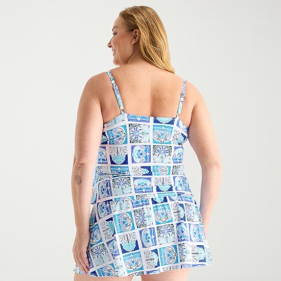 Liz Claiborne Womens Patchwork Plus Tankini Swimsuit Top
