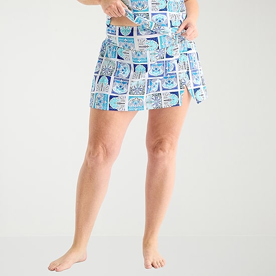 Liz Claiborne Womens Comfort Waistband Patchwork Plus Swim Skirt