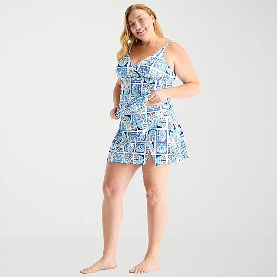 Liz Claiborne Womens Comfort Waistband Patchwork Plus Swim Skirt